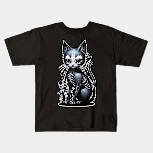 Black Skeleton Cat 3 Kids T-Shirt